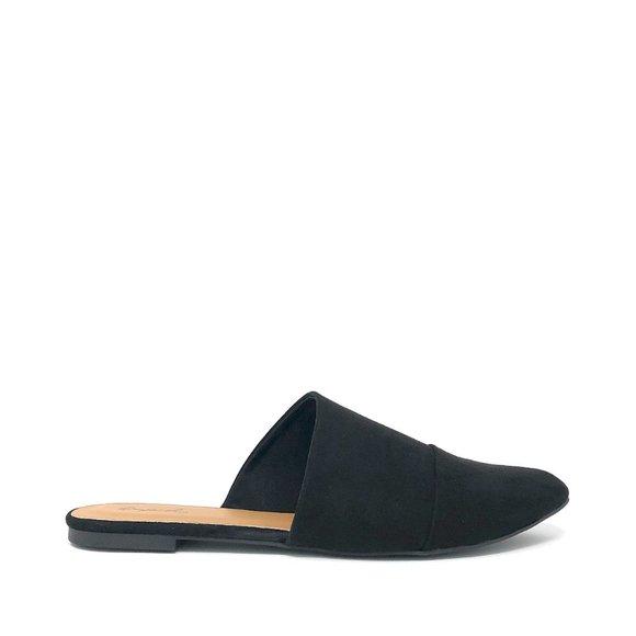 FINAL SALE! Black Vegan Suede Mule Flats - Picture 5 of 10